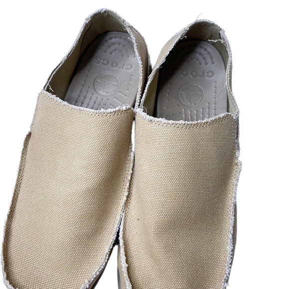 CROCS Mens Santa Cruz Khaki Tan Beige Canvas Slip On Loafers Rubber Bottom 13 - Picture 4 of 8